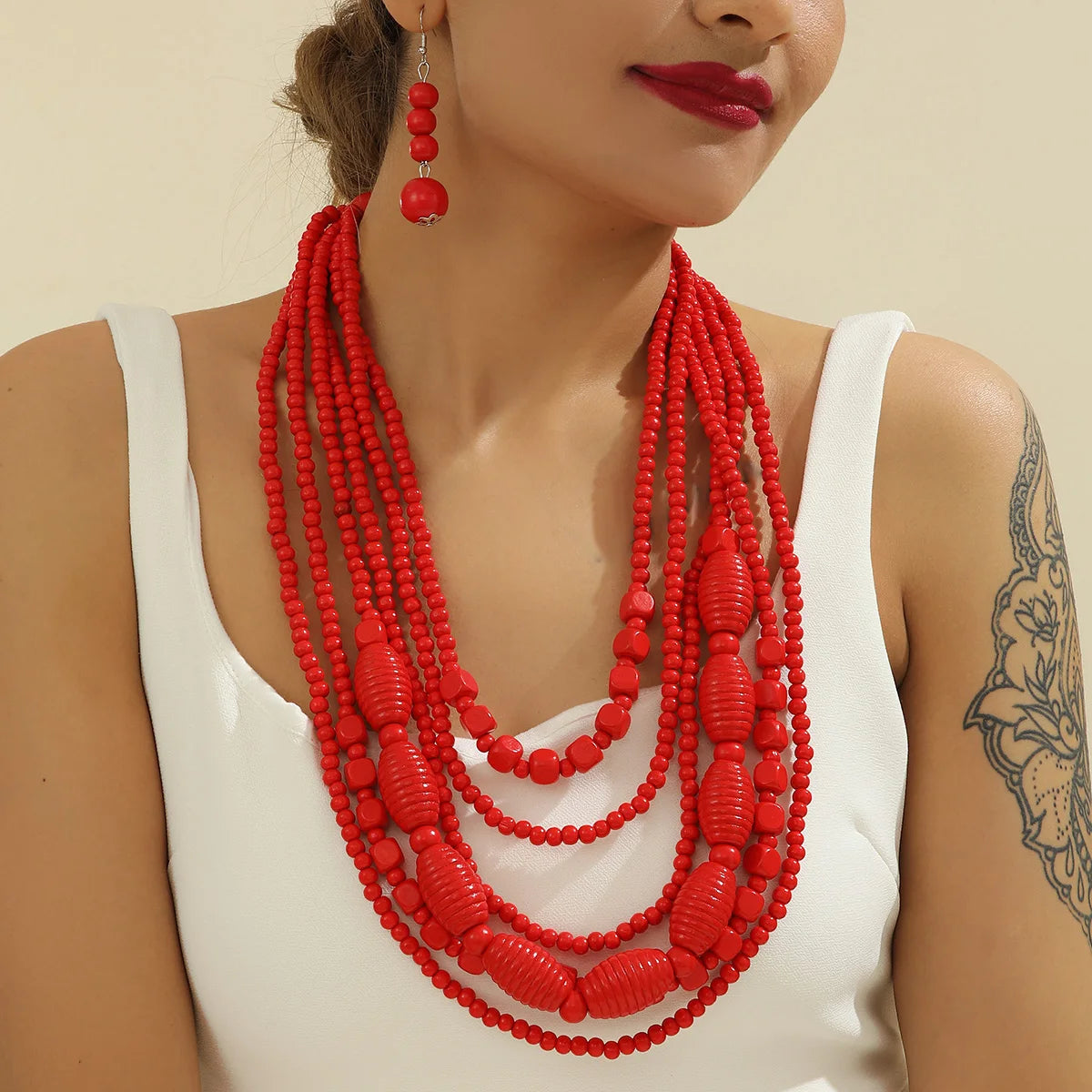 Wood Bead Boho African Jewelry Set