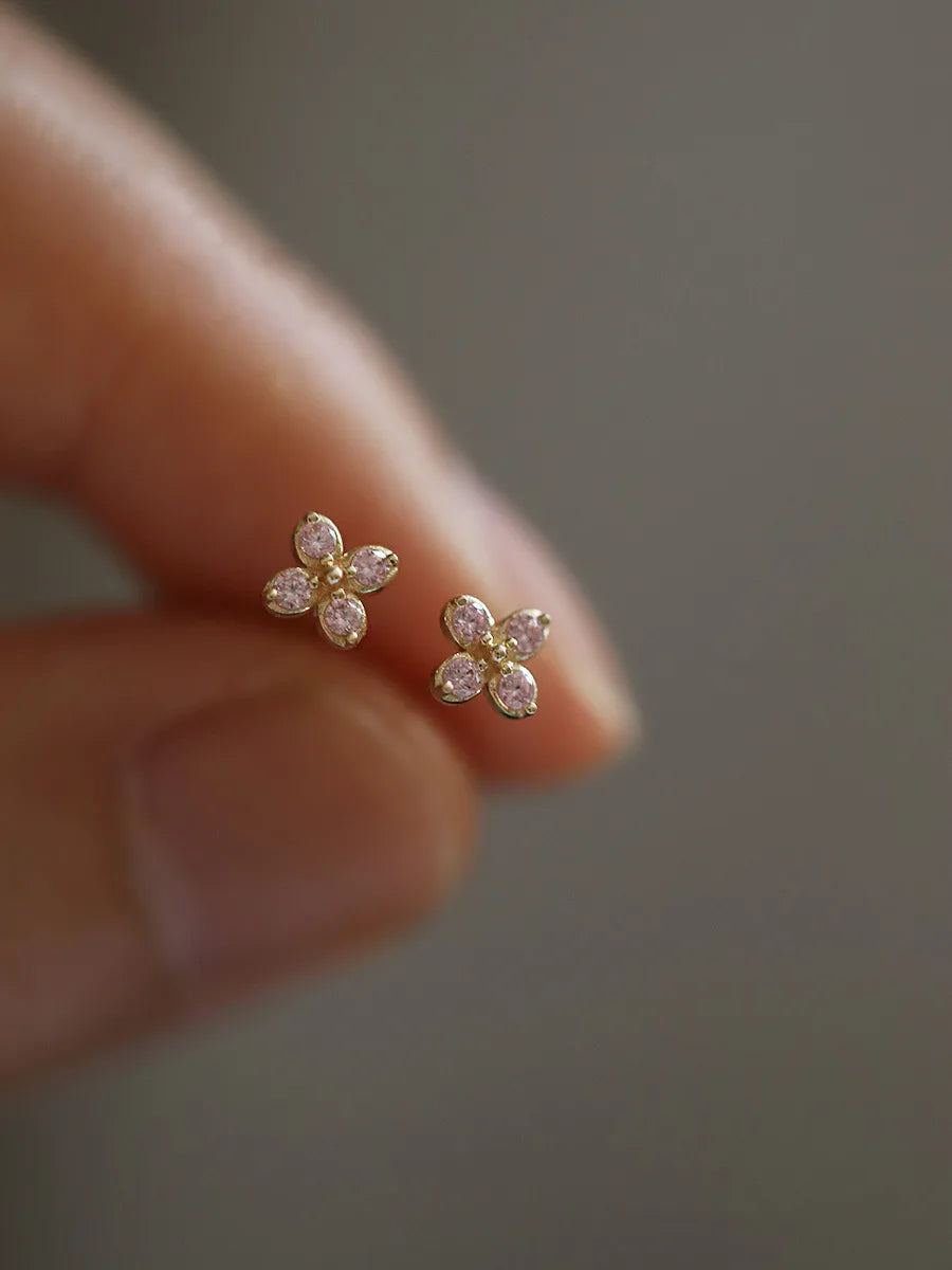 Silver Needle Cubic Zirconia Stud Earrings