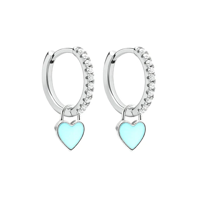 Enamel Heart Charm Hoop Earrings