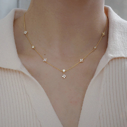 Four-Leaf Flower Zircon Necklace - Light Luxury Chain Pendant
