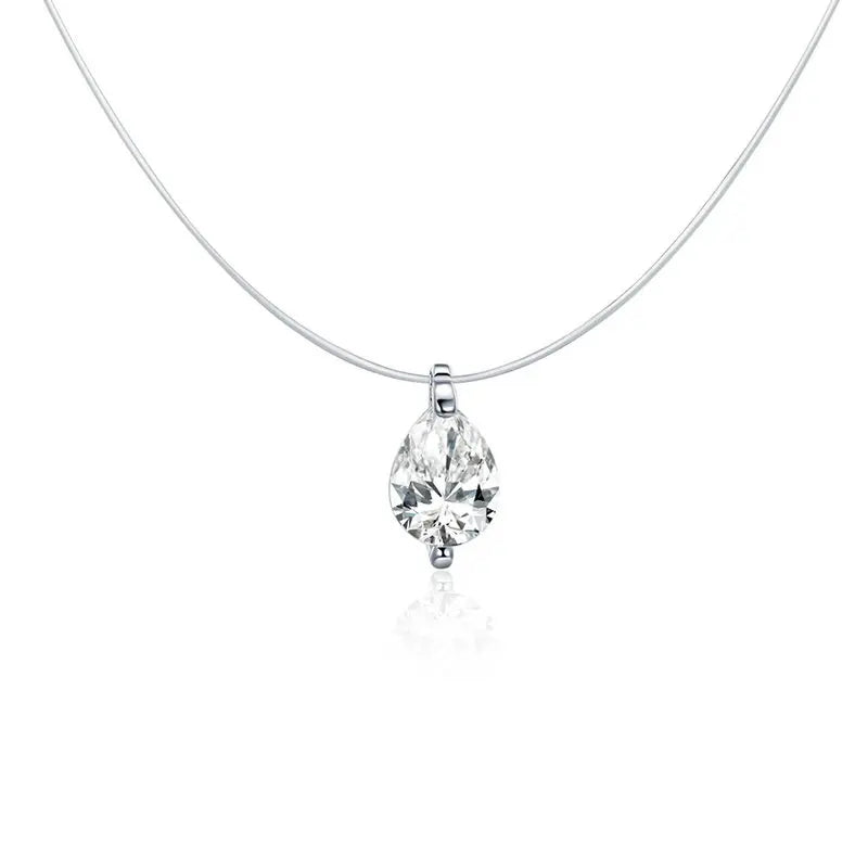 BAMOER Invisible Chain Rhinestone Choker - 925 Silver Minimalist Necklace