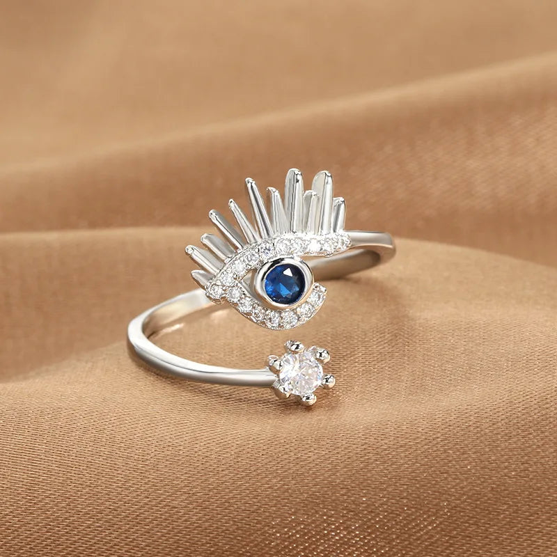 Blue Evil Eye Adjustable Ring