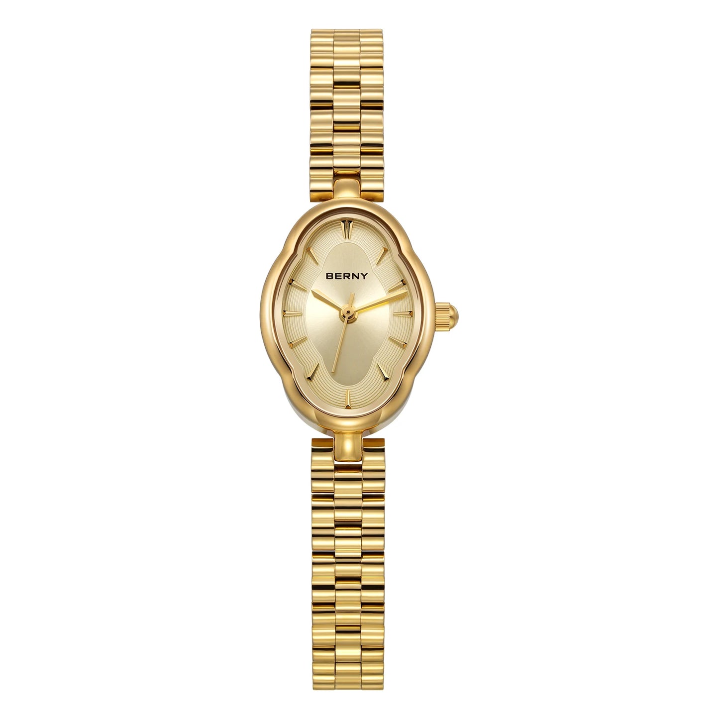 BERNY Gold Quartz Watch & Bracelet Set - Minimalist Ladies Wristwatch
