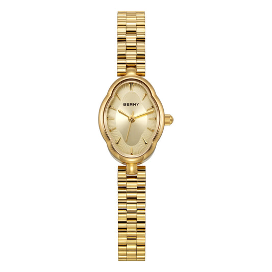 BERNY Gold Quartz Watch & Bracelet Set - Minimalist Ladies Wristwatch