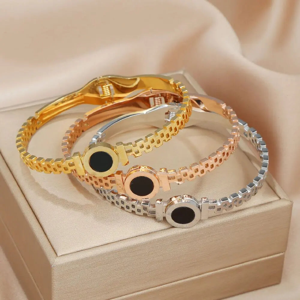 Stainless Steel Roman Numeral Bangle Bracelet