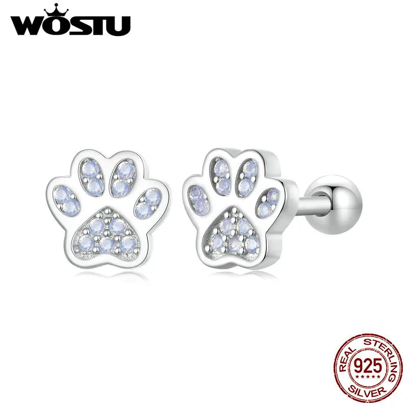 925 Sterling Silver Pink Opal Paw Stud Earrings
