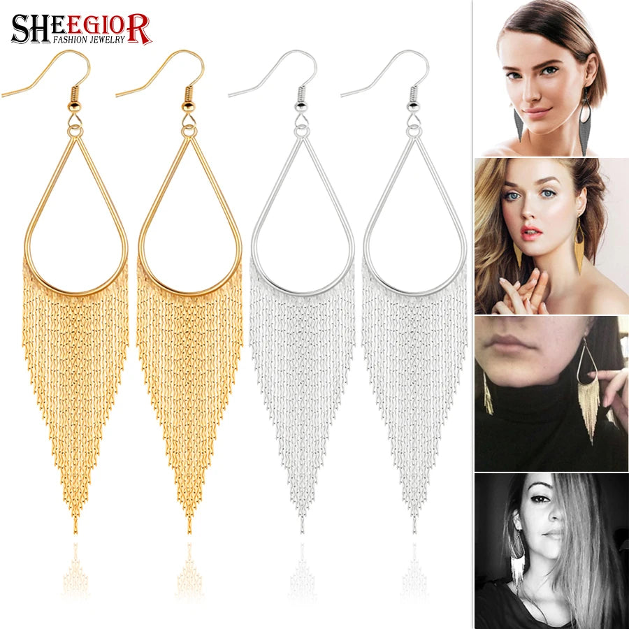 Baroque Water Drop Tassel Dangle Earrings