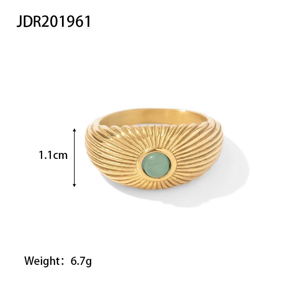 Waterproof Green Stone Open Ring in Stainless Steel