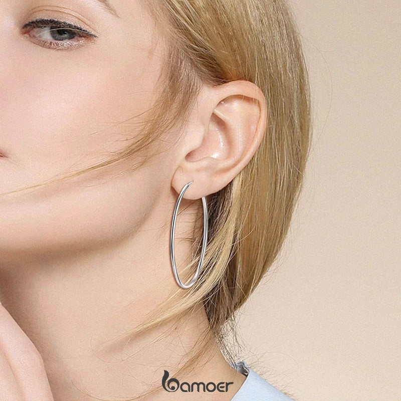 925 Sterling Silver Large Hoop Earrings - 30mm to 50mm