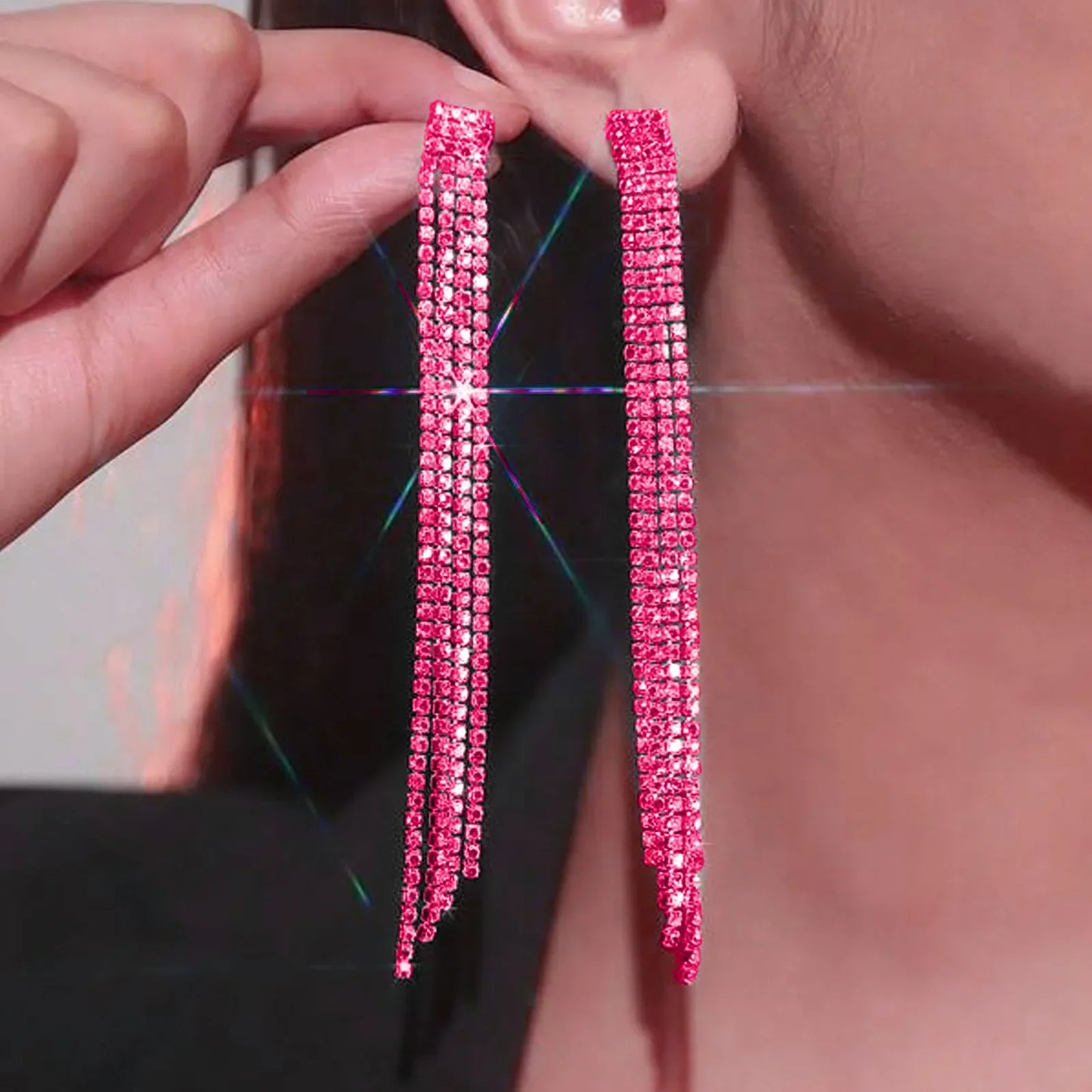 Luxury Custom Color Rhinestone Crystal Long Tassel Earrings for Women Bridal Drop Dangling Earrings Party Wedding Jewelry Gifts