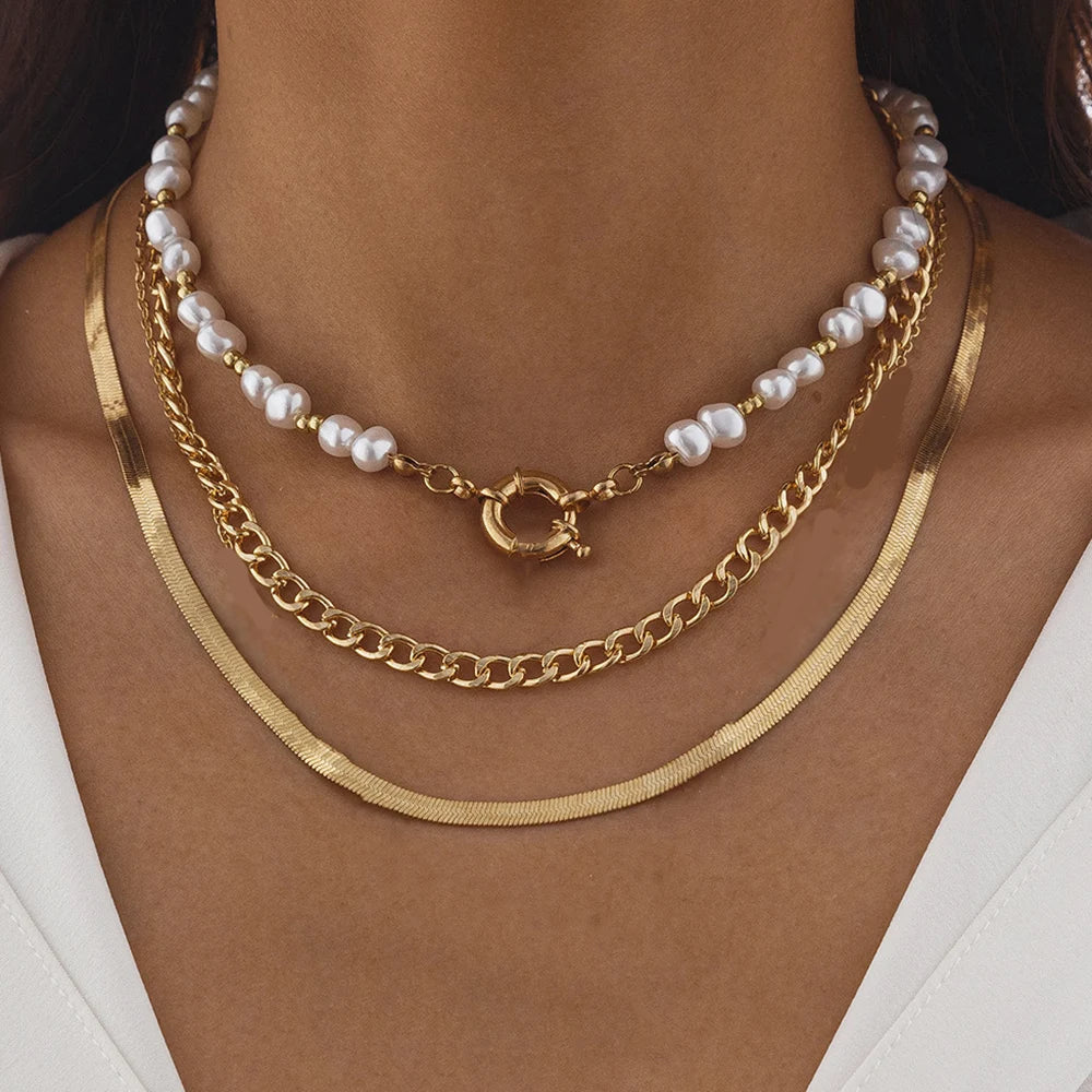 Irregular Pearl Heart Layered Necklace - Elegant Vacation Choker