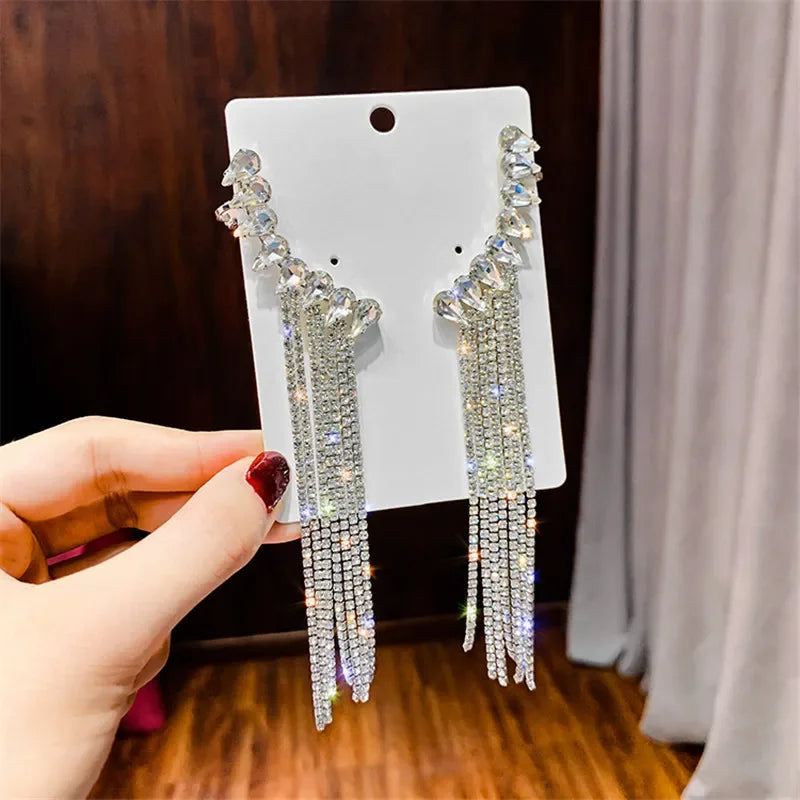 Rhinestone Water Drop Tassel Earrings