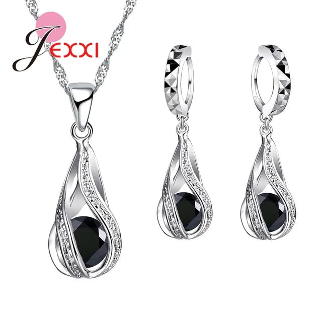 Premium Water Drop CZ Necklace & Earrings Set - 925 Sterling Silver