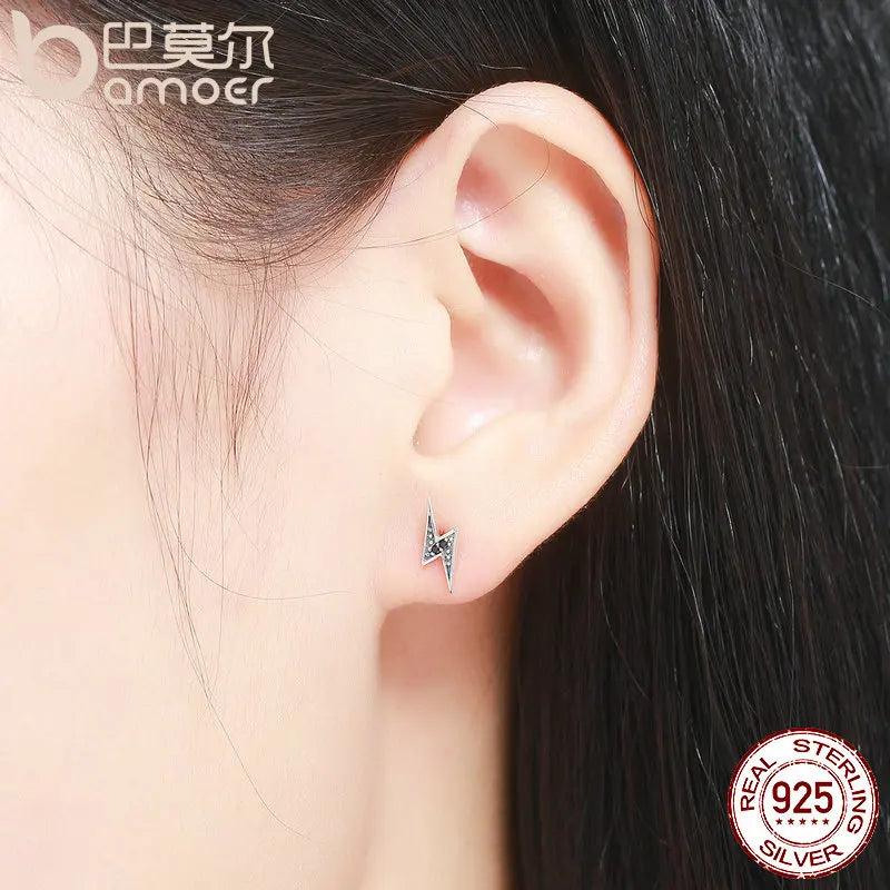 925 Sterling Silver Cubic Zirconia Lightning Stud Earrings