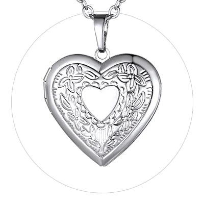 Custom Photo Heart Locket Necklace - Rose Embossed Memorial Jewelry