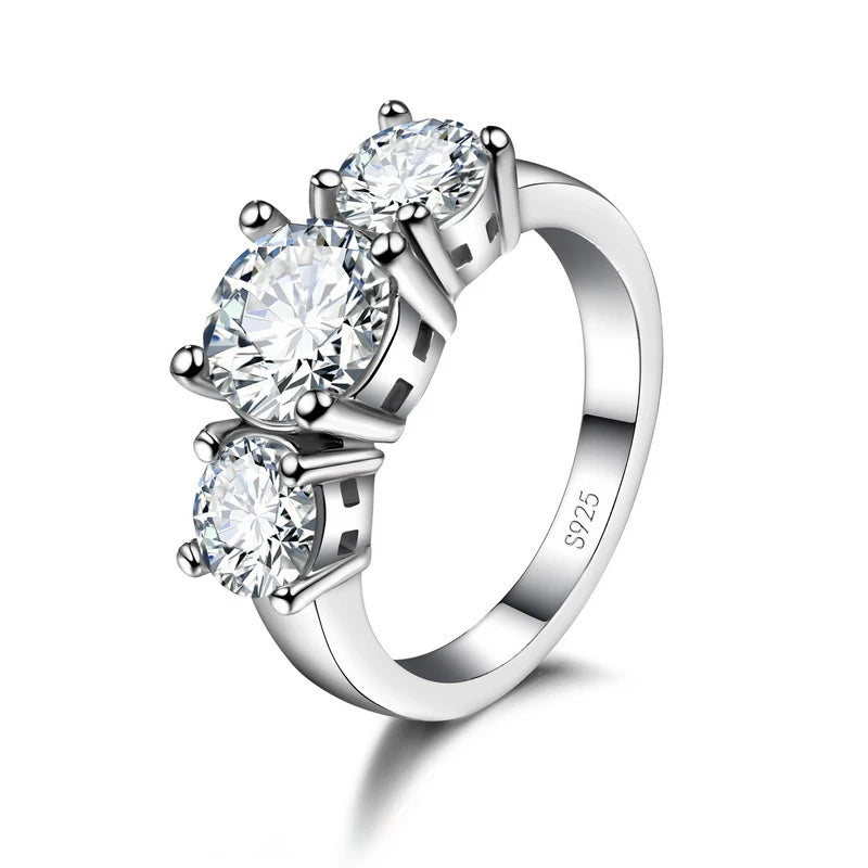 3-CZ Prong Setting Band Ring - Silver Tone Wedding Band