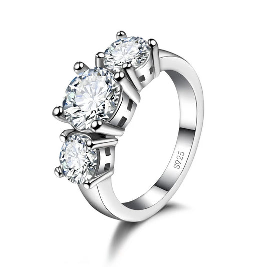 3-CZ Prong Setting Band Ring - Silver Tone Wedding Band