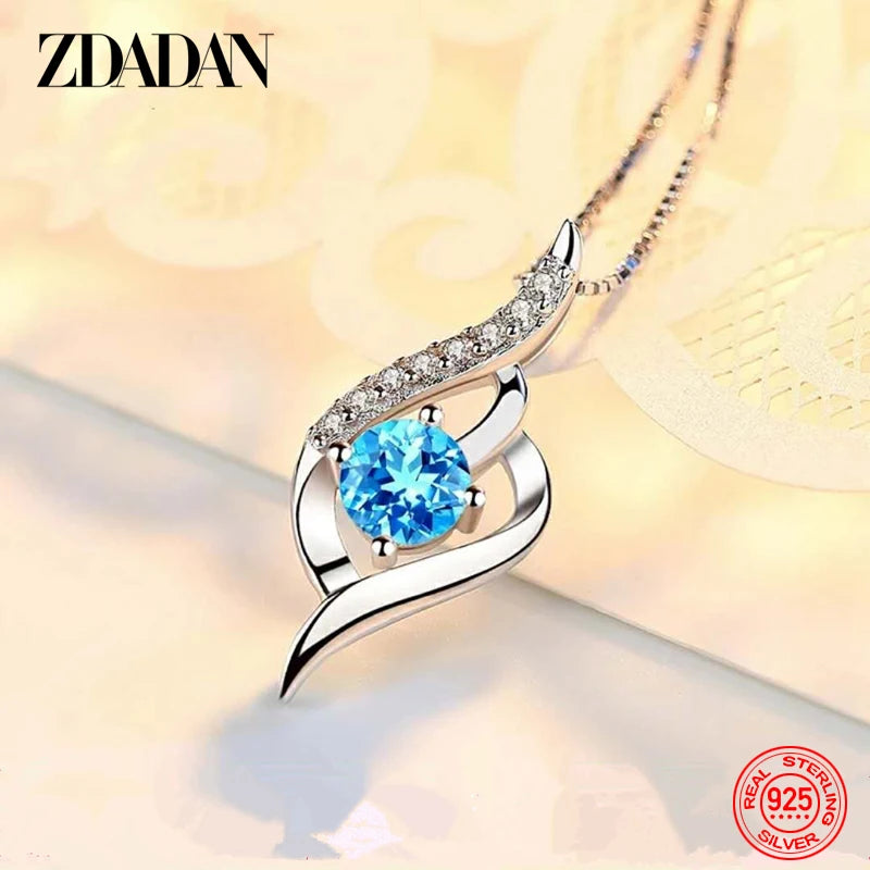 925 Sterling Silver Blue Crystal Necklace - Elegant Wedding Chain