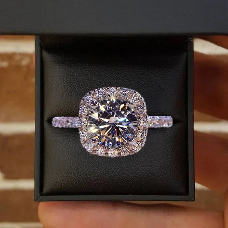 Classic White Zircon Engagement Ring - Silver Tone Bridal Band
