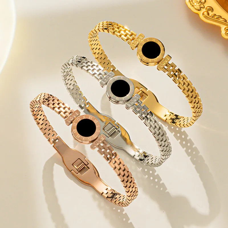 Stainless Steel Roman Numeral Bangle Bracelet