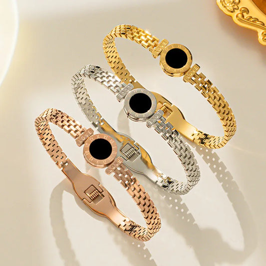 Stainless Steel Roman Numeral Bangle Bracelet