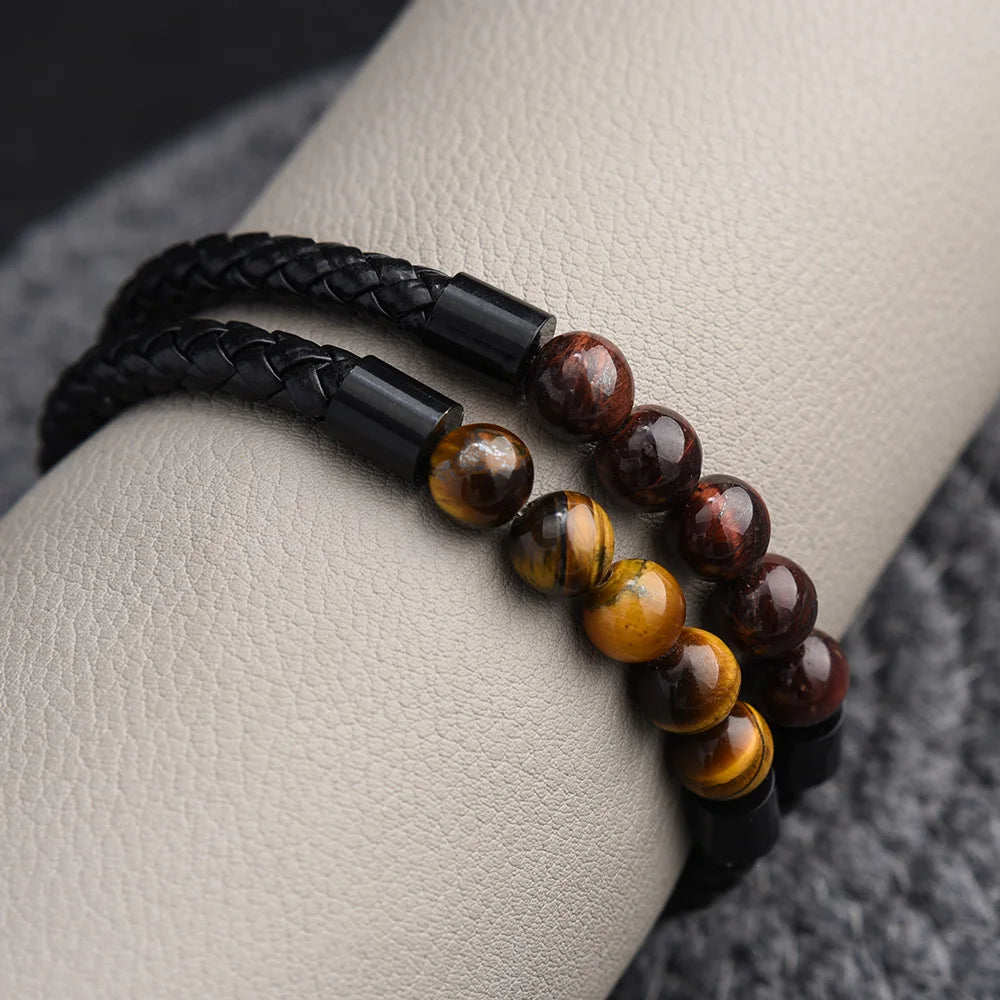 Stainless Steel Leather Chakra Bangle Bracelet