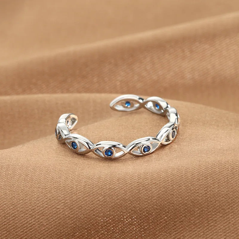 Blue Evil Eye Adjustable Ring