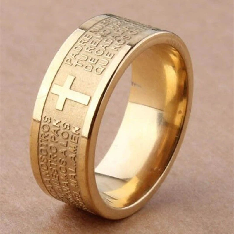 Titanium Steel Christian Cross Bible Ring