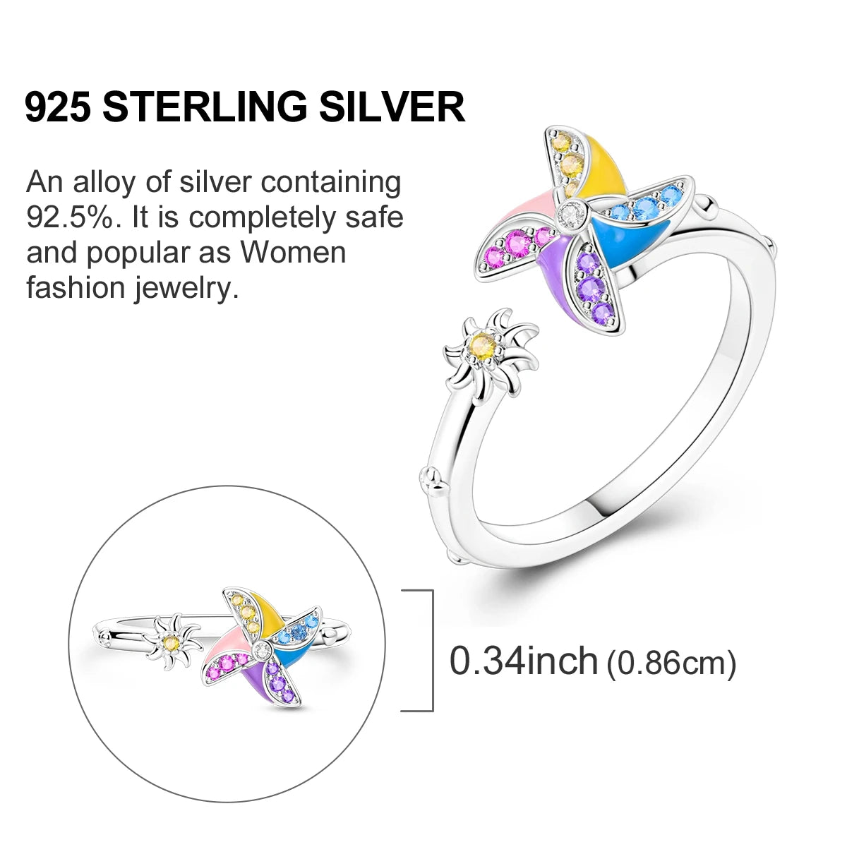 Blue Zircon Star & Moon Ring - 925 Sterling Silver Design