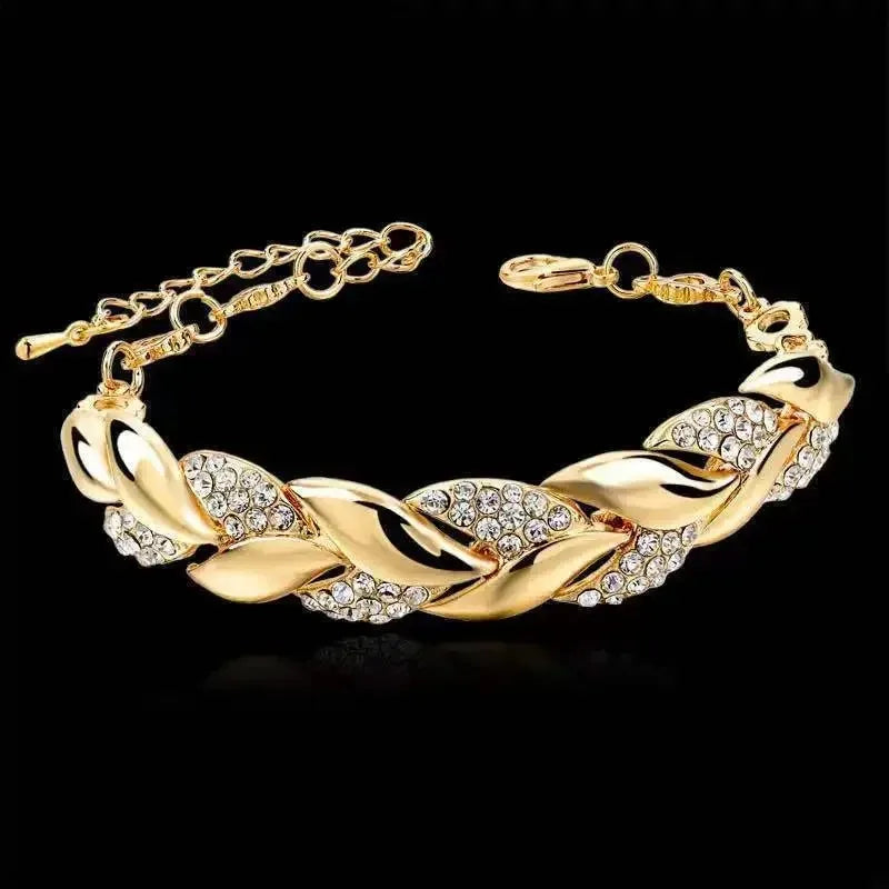 Crystal Braided Feather Charm Bracelet