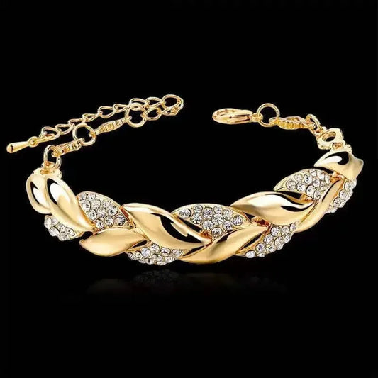Crystal Braided Feather Charm Bracelet