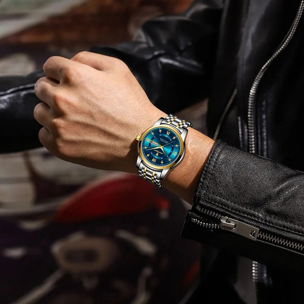 POEDAGAR Luminous Quartz Men's Watch - Date Week Stainless Steel