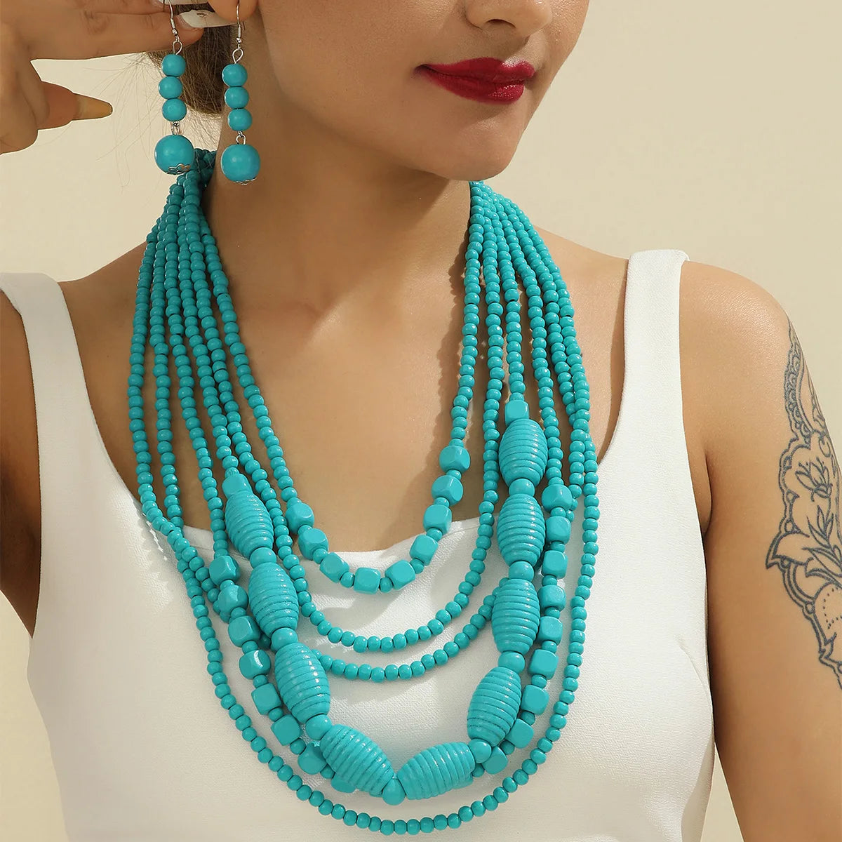 Wood Bead Boho African Jewelry Set