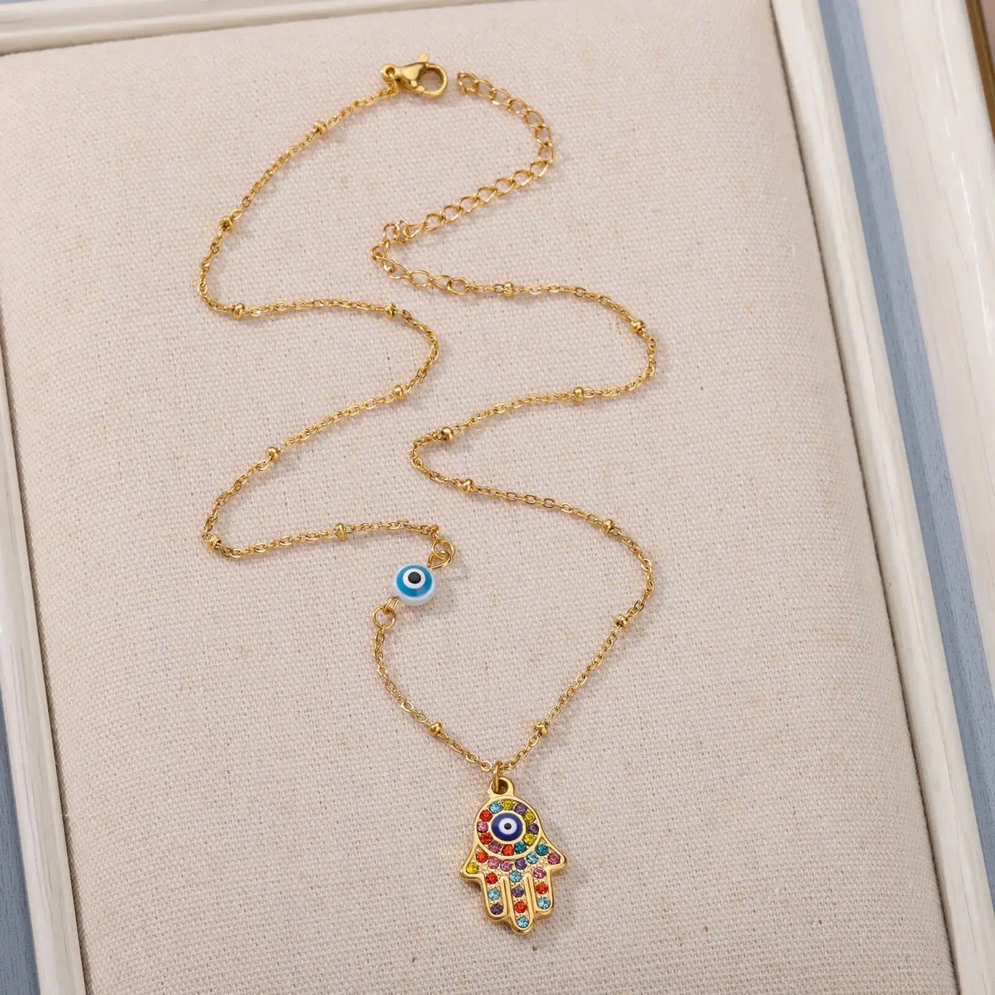 Zircon Evil Eye Pendant Necklace - Stainless Steel Protective Charm
