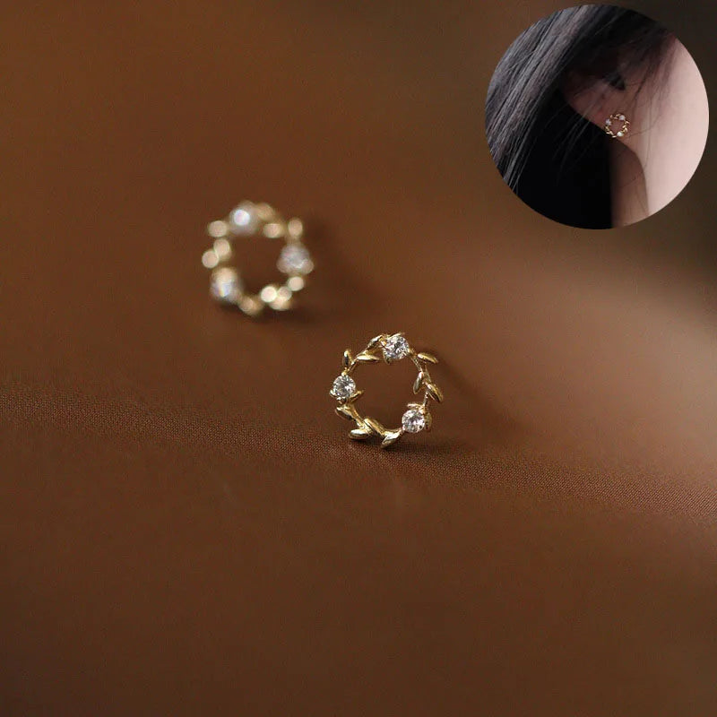 Silver Needle Cubic Zirconia Stud Earrings