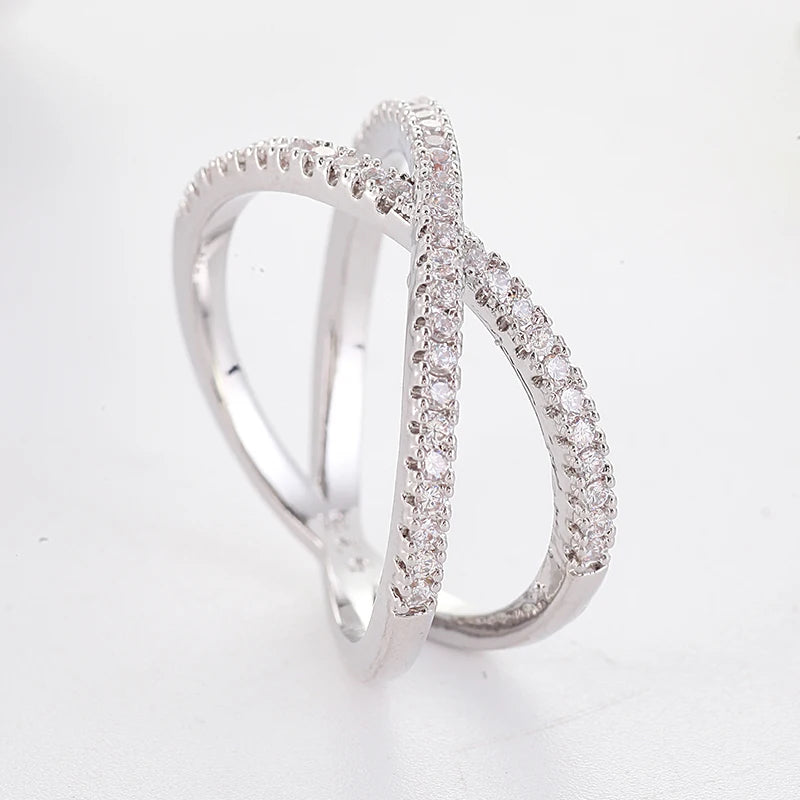 Silver Plated X-Shape Cross Crystal Ring