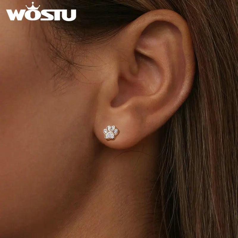 925 Sterling Silver Pink Opal Paw Stud Earrings