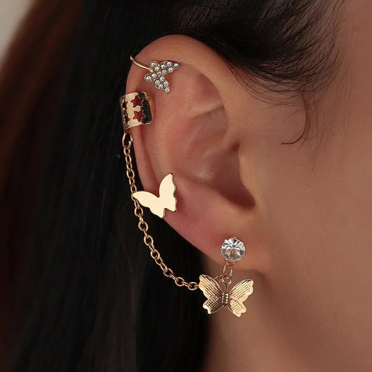 4-Piece Gold-tone Butterfly Ear Cuff Earrings Set