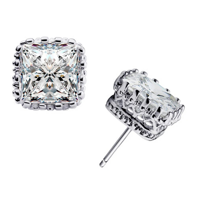925 Sterling Silver 6mm Square CZ Stud Earrings