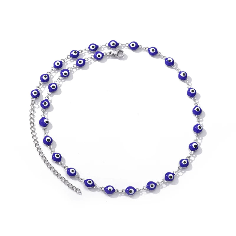Zircon Evil Eye Pendant Necklace - Stainless Steel Protective Charm