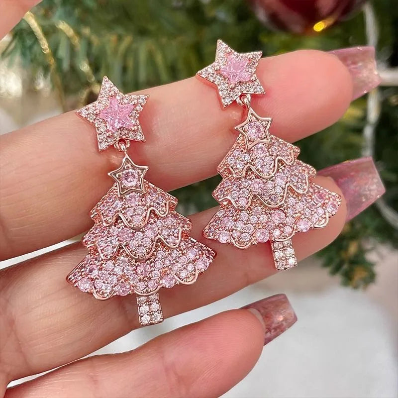 Rotating Christmas Tree Star Earrings