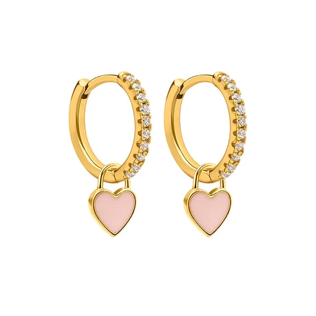 Enamel Heart Charm Hoop Earrings