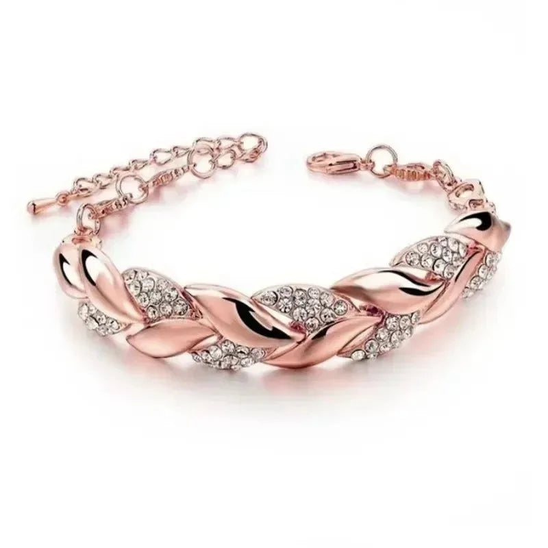 Crystal Braided Feather Charm Bracelet