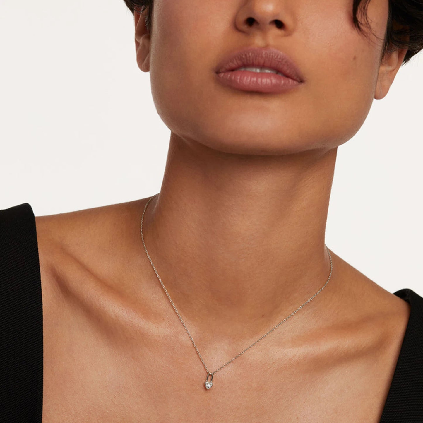 ANDYWEN 925 Sterling Silver Heart Padlock Necklace - Key Charm Choker