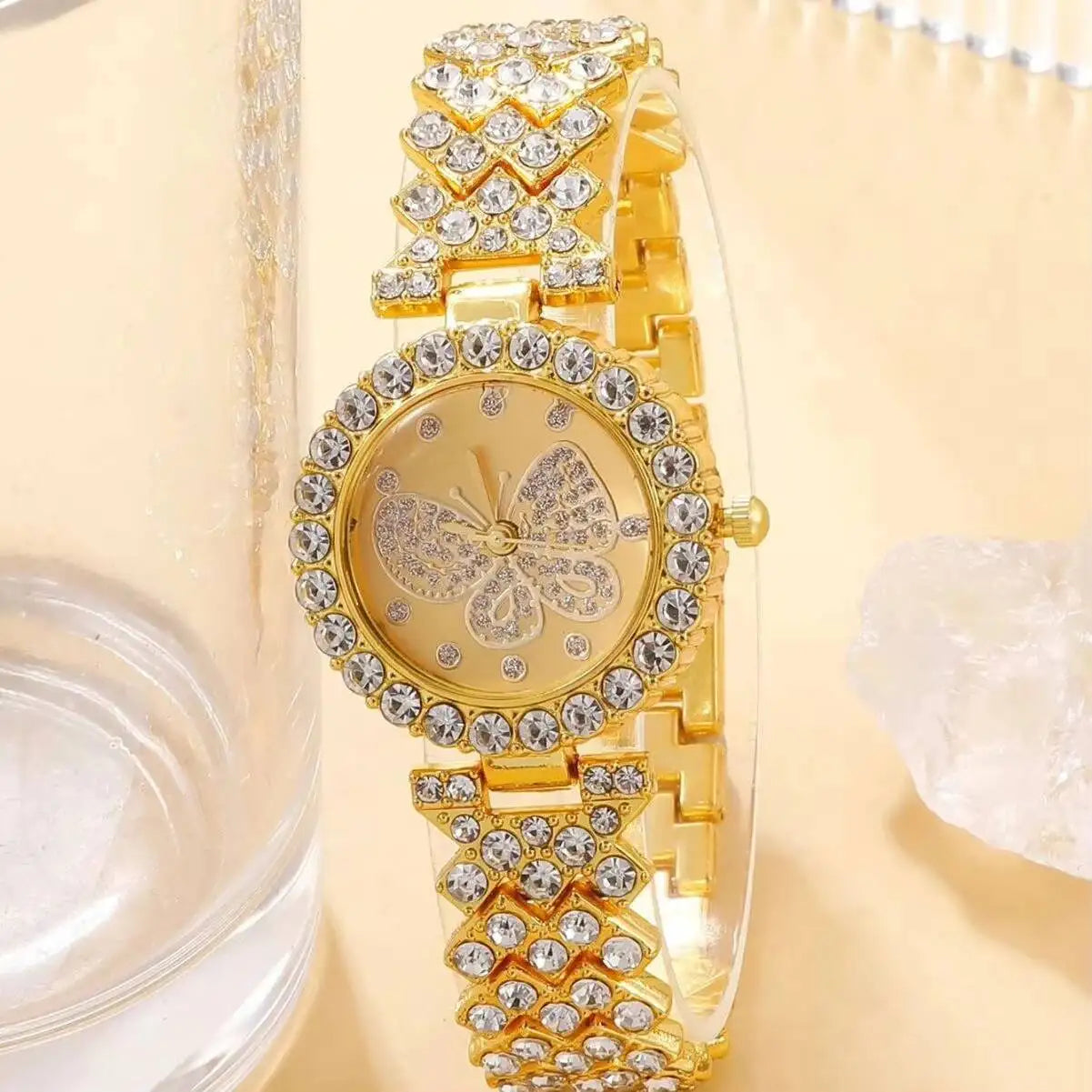 Rhinestone Butterfly Watch Set