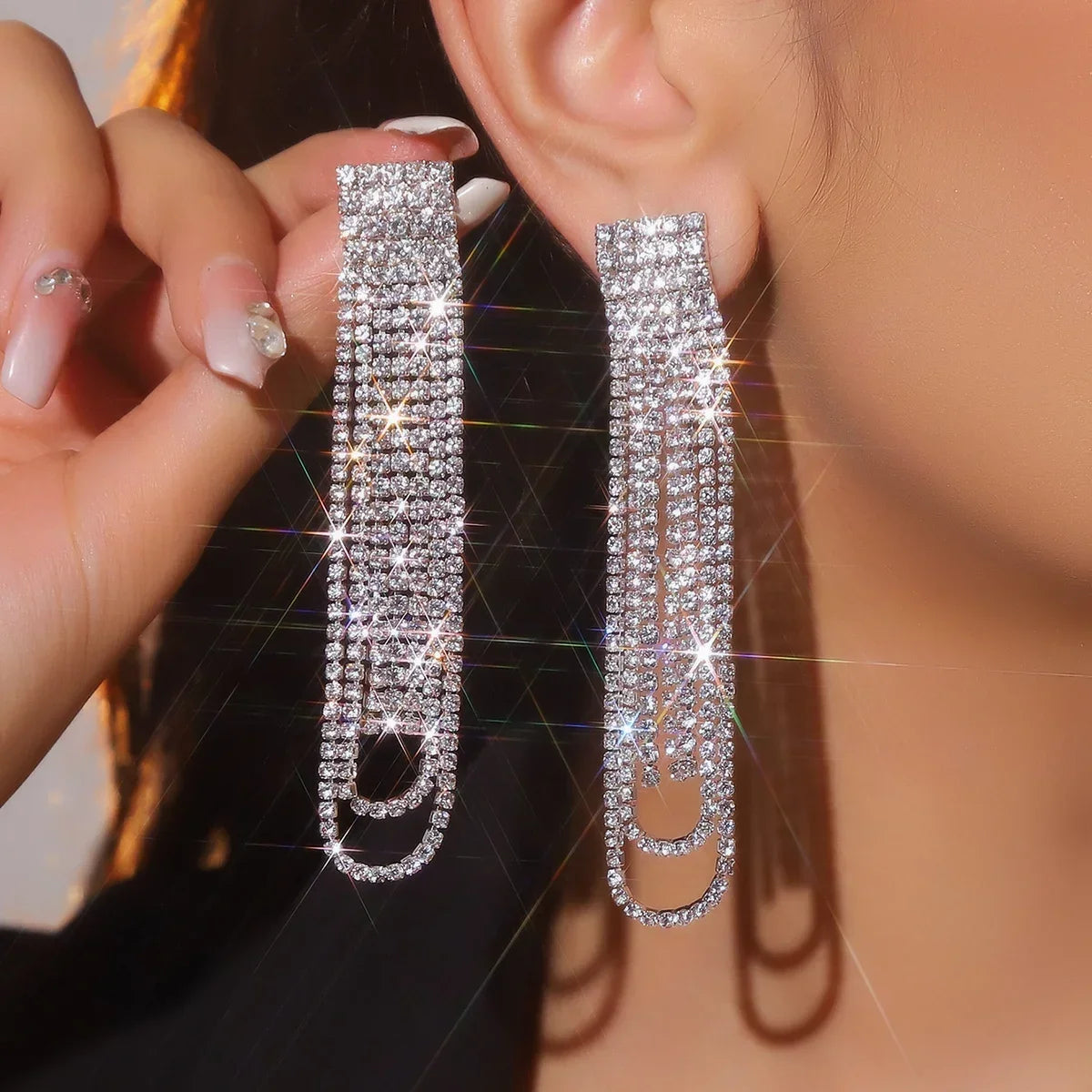 Luxury Custom Color Rhinestone Crystal Long Tassel Earrings for Women Bridal Drop Dangling Earrings Party Wedding Jewelry Gifts