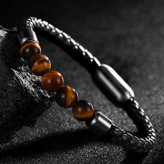 Stainless Steel Leather Chakra Bangle Bracelet