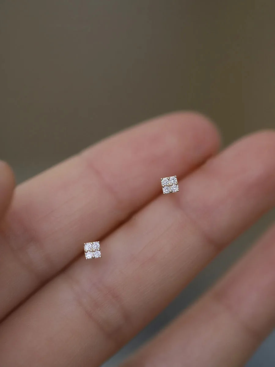 Silver Needle Cubic Zirconia Stud Earrings
