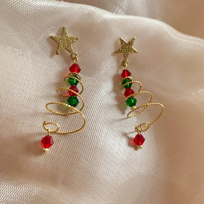 Rotating Christmas Tree Star Earrings