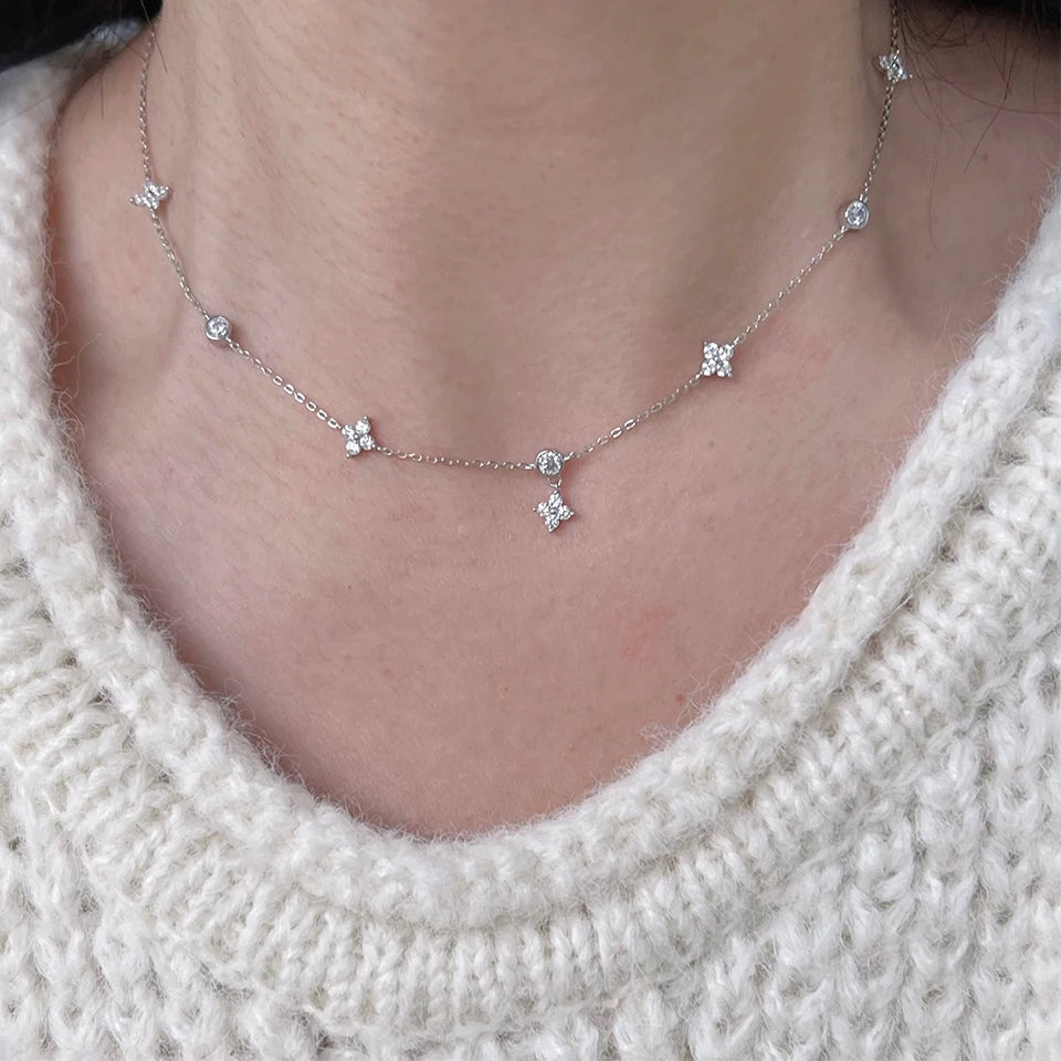 Four-Leaf Flower Zircon Necklace - Light Luxury Chain Pendant